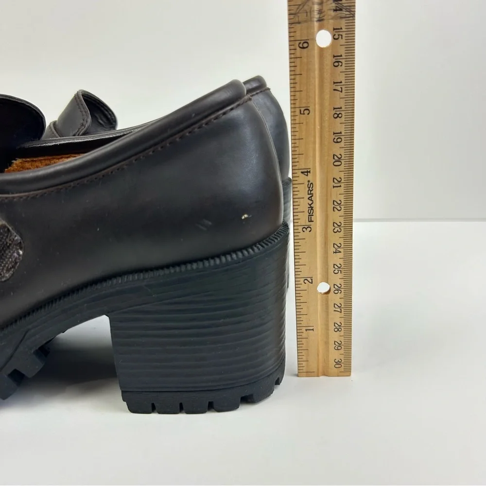 Y2K Vintage Lower East Side Chunky Loafers Dark Brown Size 9.5 Block Heels